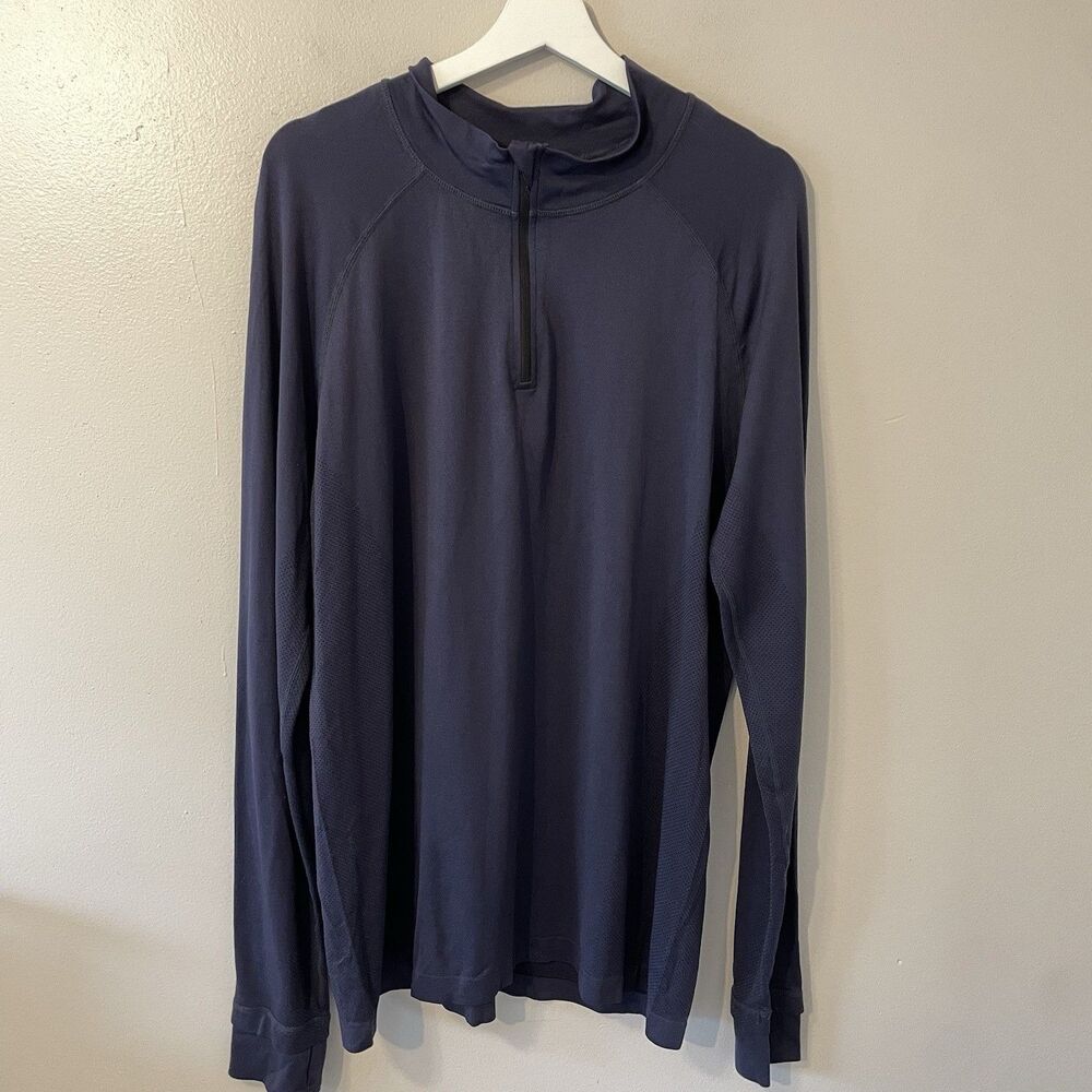 Fabletics Training Day Shirt Mens XL Navy Blue 1/4 Zip Athletic Long Sleeve